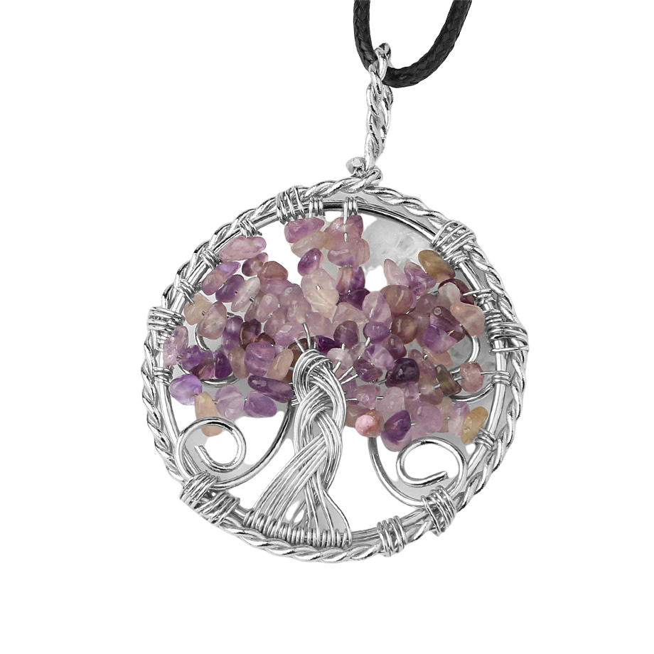 Cordon et son Pendentif Reiki en Améthyste "Force & Sagesse" - Arbre de vie