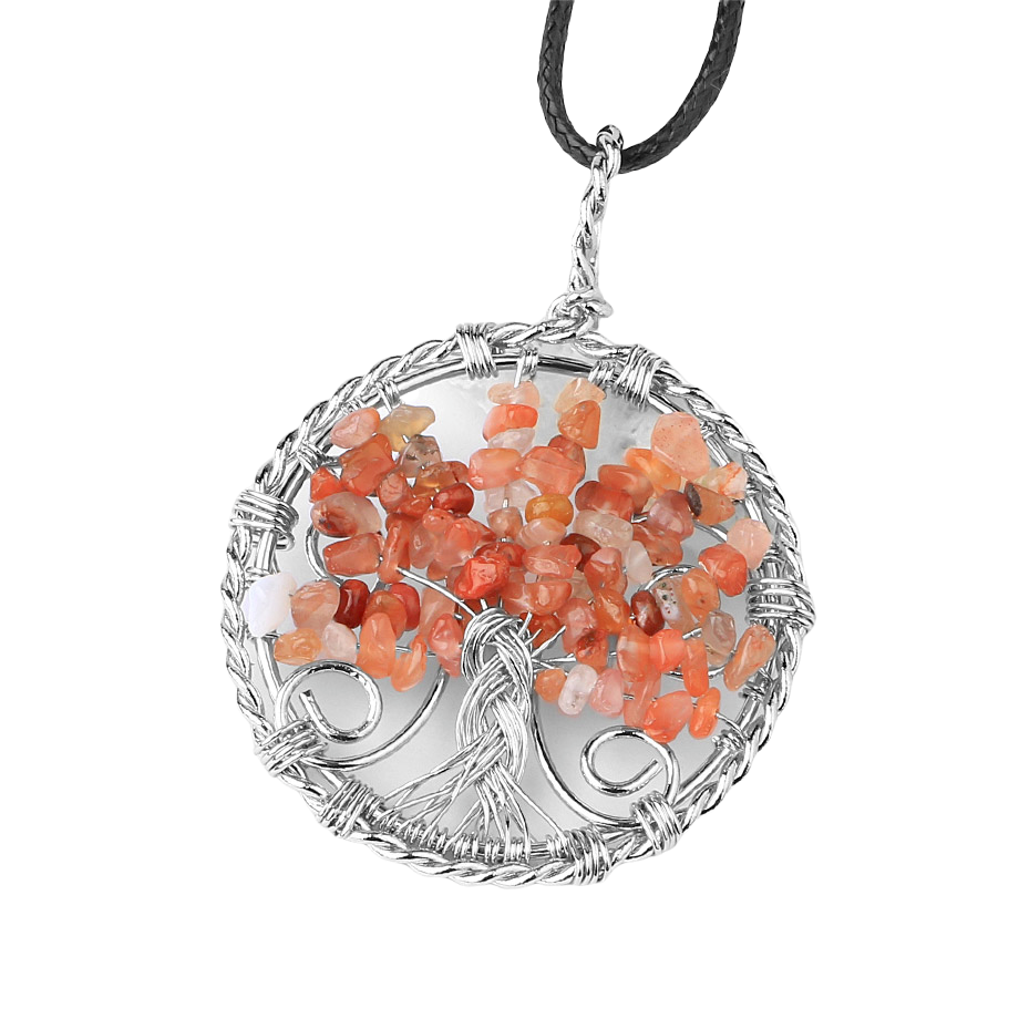 Cordon et son Pendentif Reiki en Agate feu "Énergie & Sécurité" - Arbre de vie