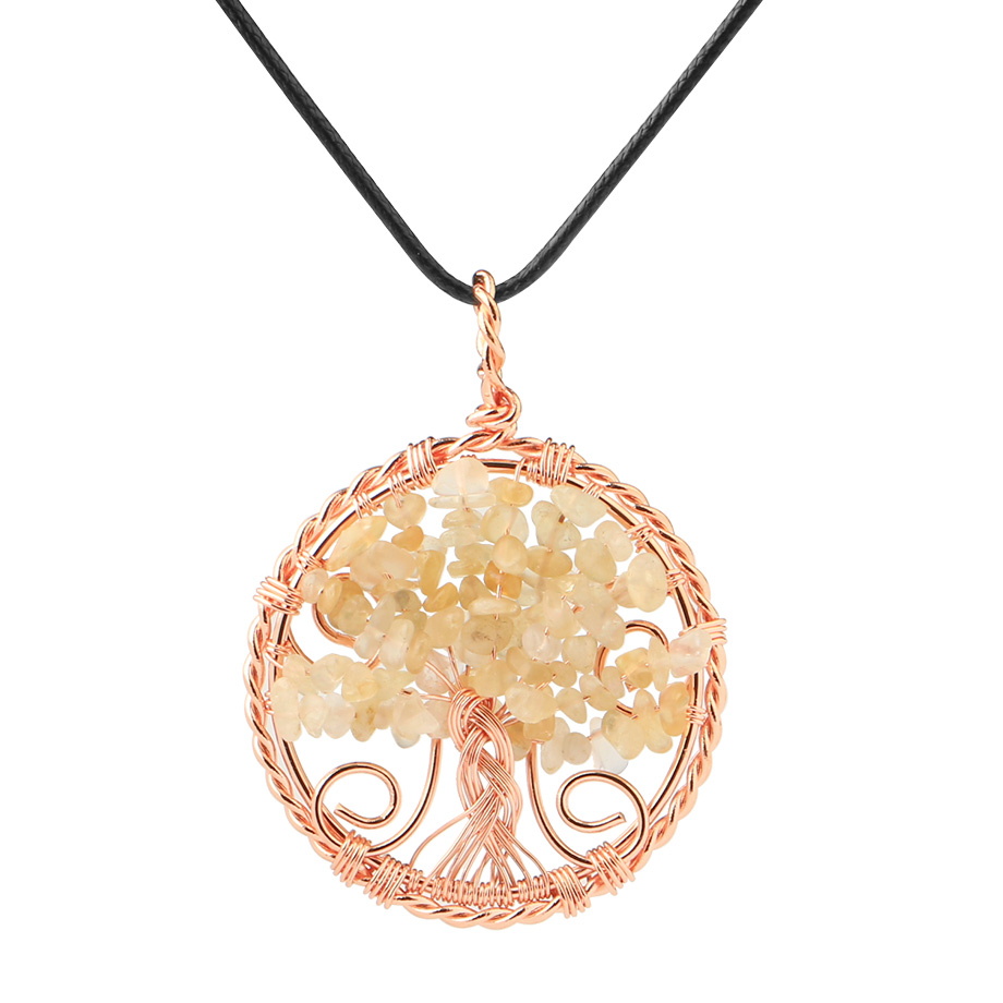 Cordon et son Pendentif Reiki en Citrine "Joie & Abondance" - Arbre de vie