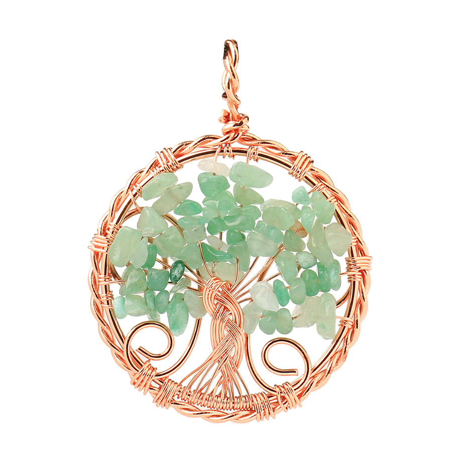 Pendentif Reiki en Aventurine verte "Développement & Épanouissement" - Arbre de vie