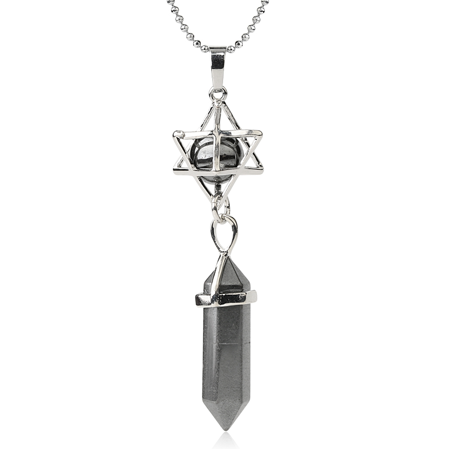 Chaîne et son Pendentif Guérison en Hématite "Force & Puissance" - Prisme & Merkaba