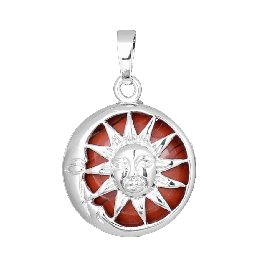 Pendentif en Jaspe rouge "Force & Spiritualité" - Soleil & Lune