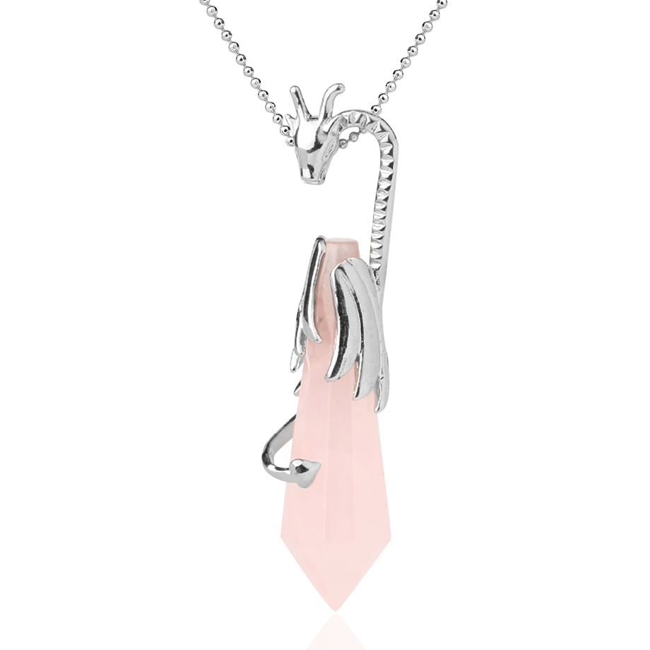 Chaîne et son Pendentif Reiki en Quartz rose "Amour & Confiance en soi" - Dragon