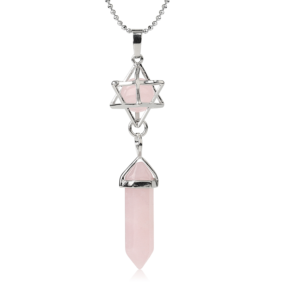Chaîne et son Pendentif Guérison en Quartz rose "Amour & Confiance en soi" - Prisme & Merkaba