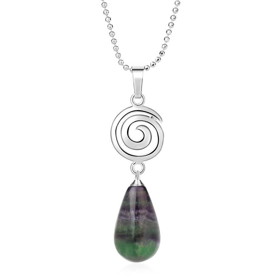 Chaîne et son Pendentif en Fluorite "Stabilité & Clairvoyance" - Goutte