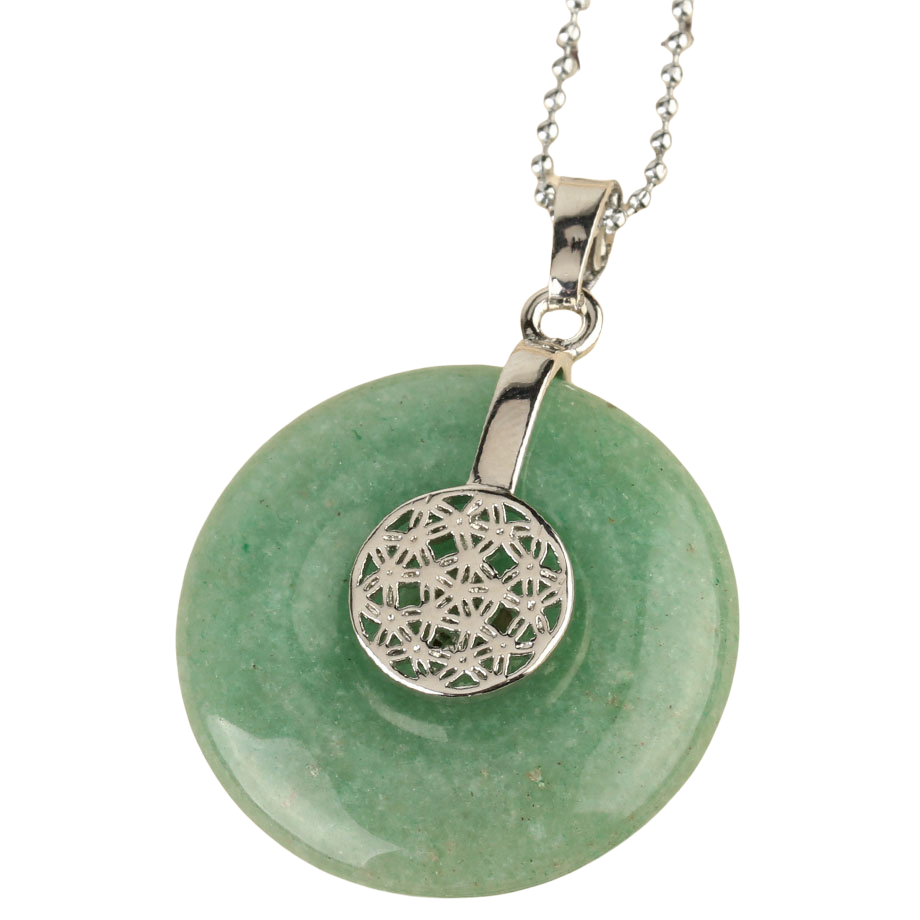 Chaîne et son Pendentif Guérison en Aventurine "Chance & Fortune" - Fleur de vie