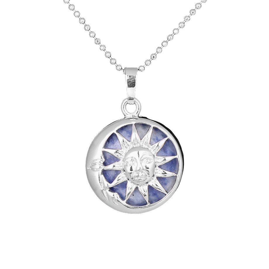 Chaîne et son Pendentif Guérison en Sodalite "Humilité & Courage" - Soleil & Lune