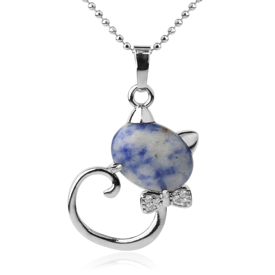 Chaîne et son Pendentif en Sodalite "Humilité & Courage" - Chat