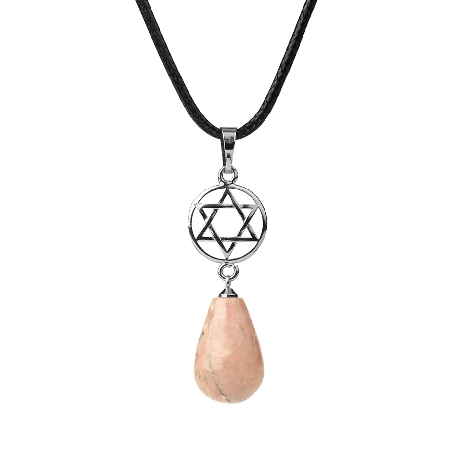 Cordon et son Pendentif Guérison en Rhodonite "Amour & Bienveillance" - Goutte Étoilé