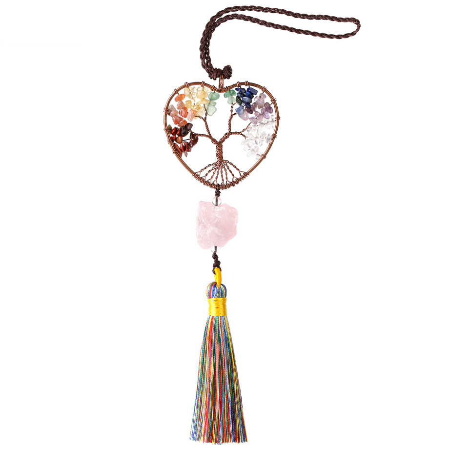 Charme Sept Chakras en Quartz rose "Amour & Confiance en soi" - Arbre de vie