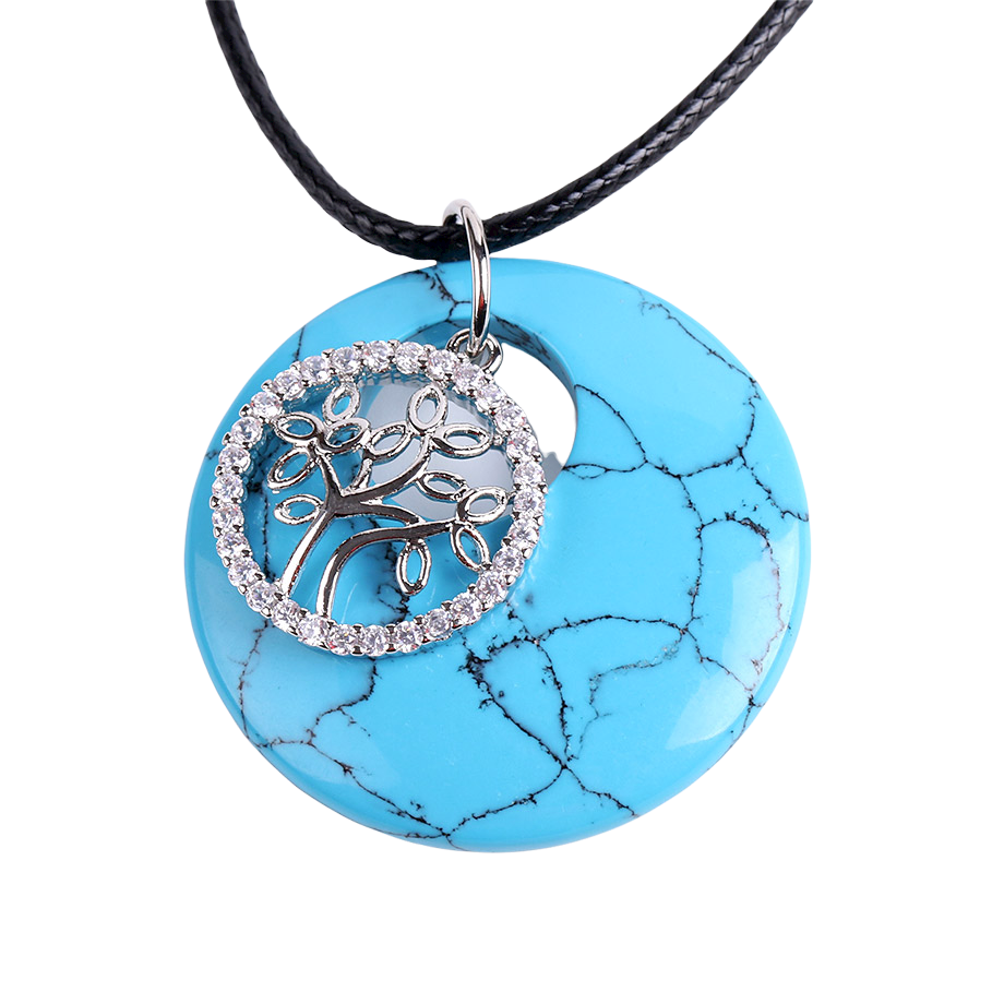 Cordon et son Pendentif Reiki en Turquoise "Stabilité & Empathie" - Arbre de vie