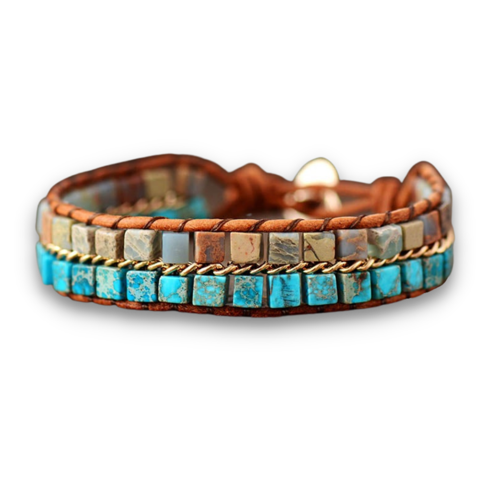 Bracelet Bohémien en Turquoise bleue et Jaspe "Sérénité & Bien être"