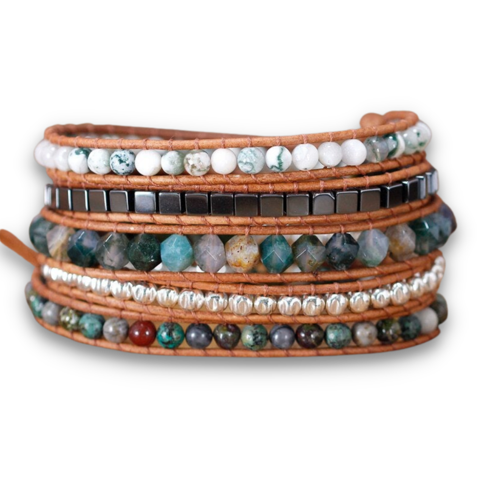 Bracelet Bohémien Yoga en Agate indienne et Jaspe "Équilibre & Prospérité"