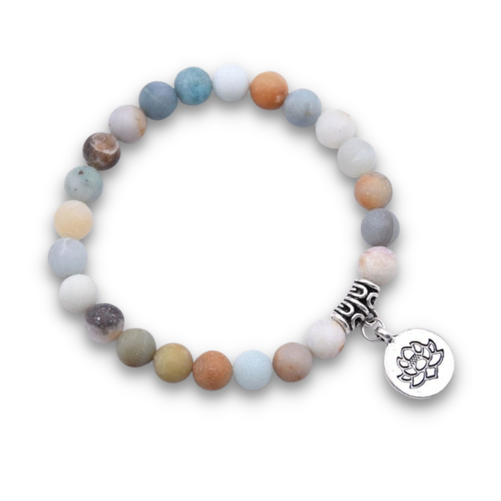 Bracelet Yoga en Amazonite "Paix & Courage" - Fleur de lotus