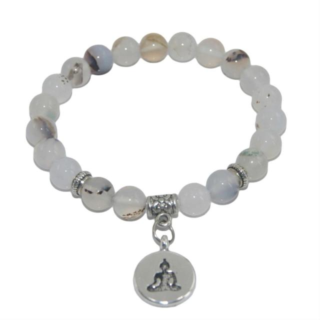 Bracelet Guérison en Agate blanche "Acceptation & Confiance" - Bouddha