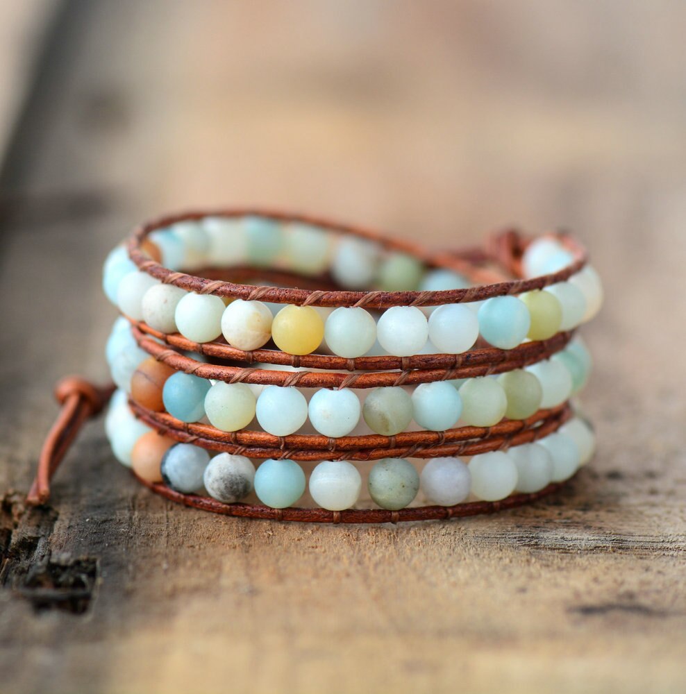 Bracelet Bohémien en Amazonite "Paix & Courage"