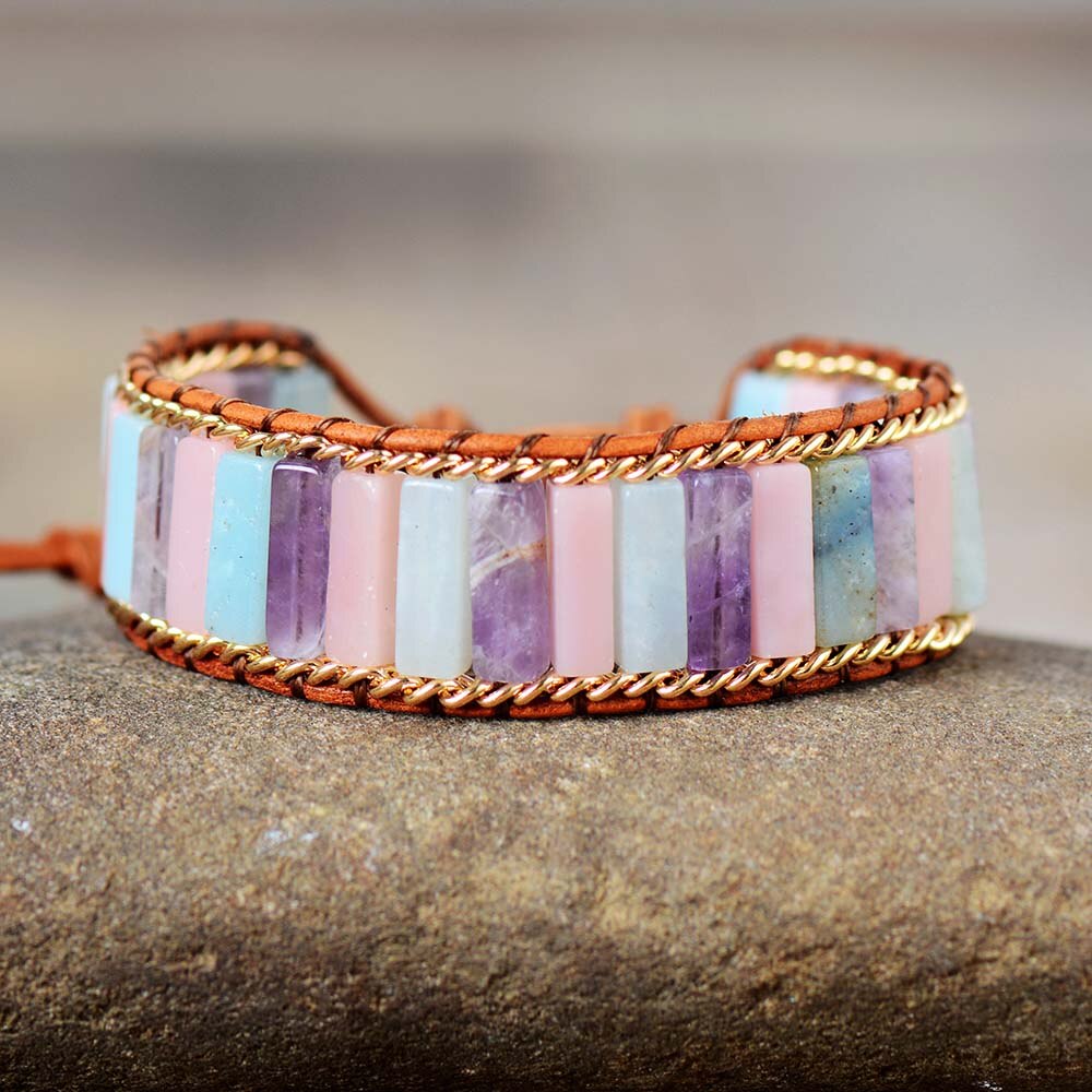 Bracelet Bohémien en Améthyste et Jaspe "Force & Sagesse"