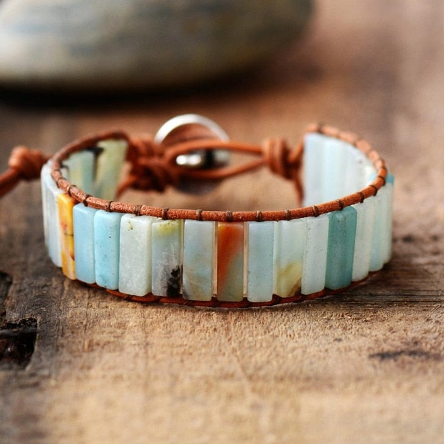 Bracelet Bohémien en Amazonite "Paix & Courage"