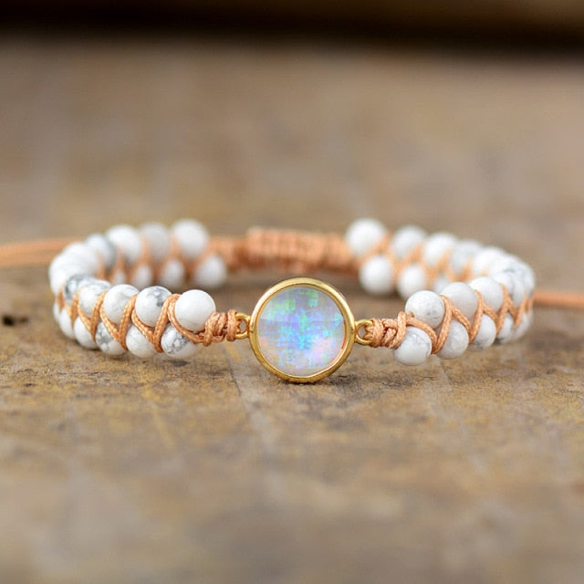 Bracelet Yoga en Opale et Turquoise blanche "Créativité & Spontanéité"