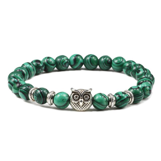 Bracelet Yoga en Malachite "Protection & Clairvoyance" - Chouette