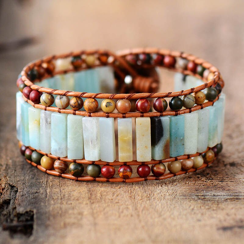 Bracelet Bohémien en Amazonite "Paix & Courage"