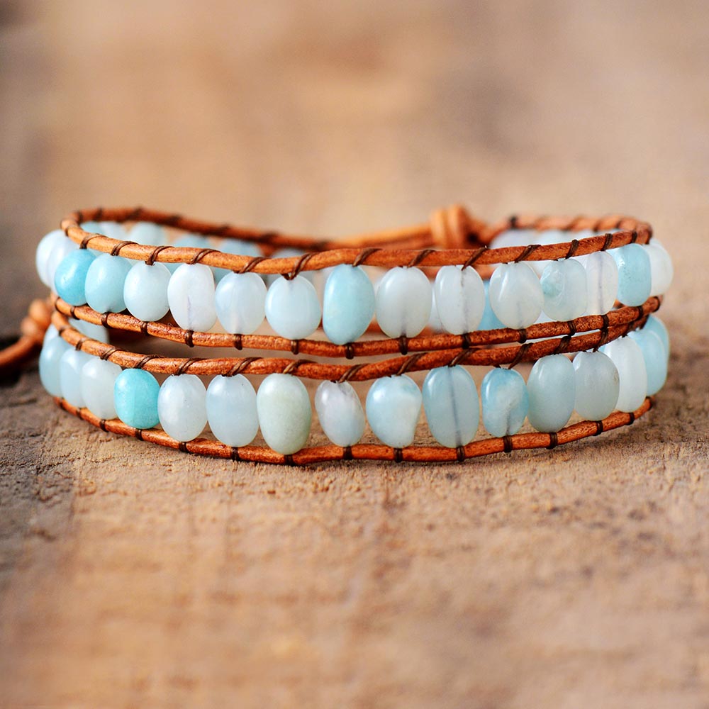 Bracelet Bohémien en Amazonite "Paix & Courage"