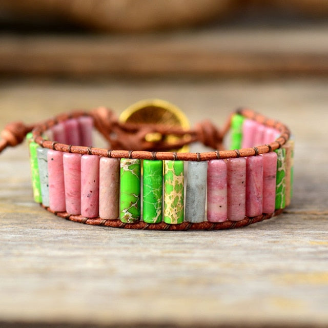 Bracelet Bohémien en Rhodonite et Jaspe "Amour & Bienveillance"