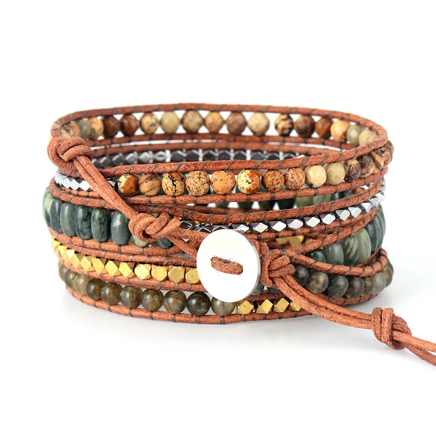 Bracelet Bohémien en Labradorite et Jaspe "Protection & Développement"