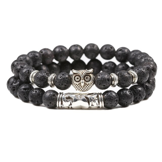 Double Bracelets Yoga en Pierre de lave "Ancrage & Stabilité" - Chouette