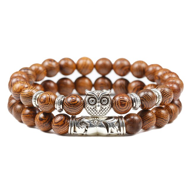 Double Bracelets Yoga en Bois "Amplification & Energie" - Chouette