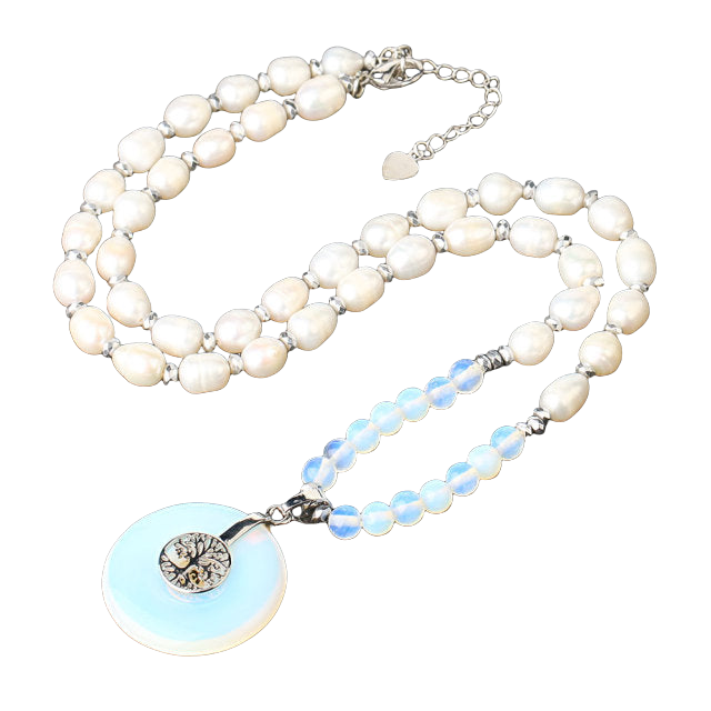 Chaîne et son Pendentif en Opale et Perle "Créativité & Spontanéité" - Arbre de vie