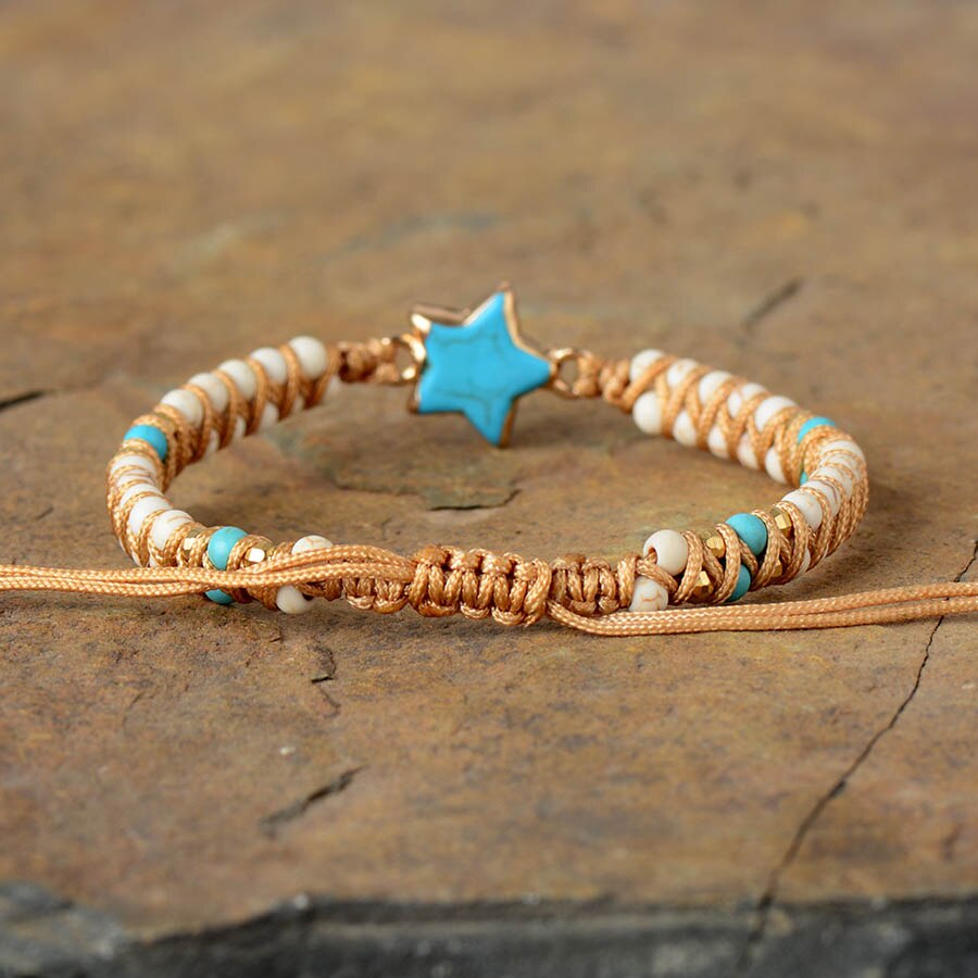 Bracelet en Turquoise bleue et Turquoise blanche "Sérénité & Bien être" - Étoile