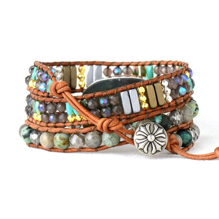 Bracelet Bohémien en Labradorite et Quartz fumé "Protection & Développement" - Cabochon