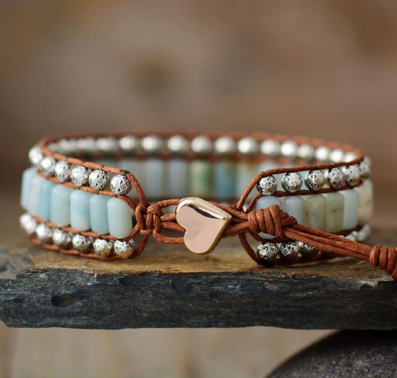 Bracelet Bohémien en Amazonite "Paix & Courage"