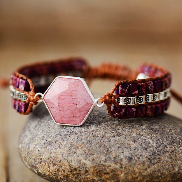 Bracelet Bohémien en Rhodonite et Jaspe "Amour & Bienveillance"