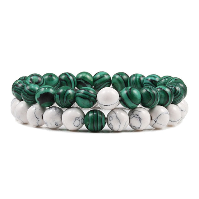 Double Bracelets Yoga en Malachite et Turquoise blanche "Protection & Clairvoyance"