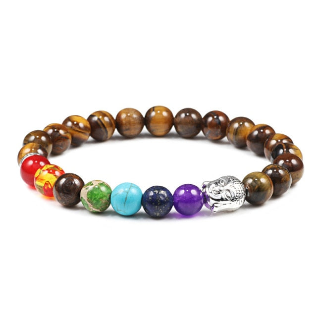 Bracelet Sept Chakras en Oeil de tigre "Courage & Audace" - Bouddha