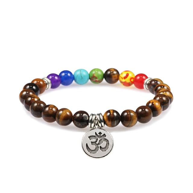Bracelet Sept Chakras en Oeil de tigre "Courage & Audace" - Om