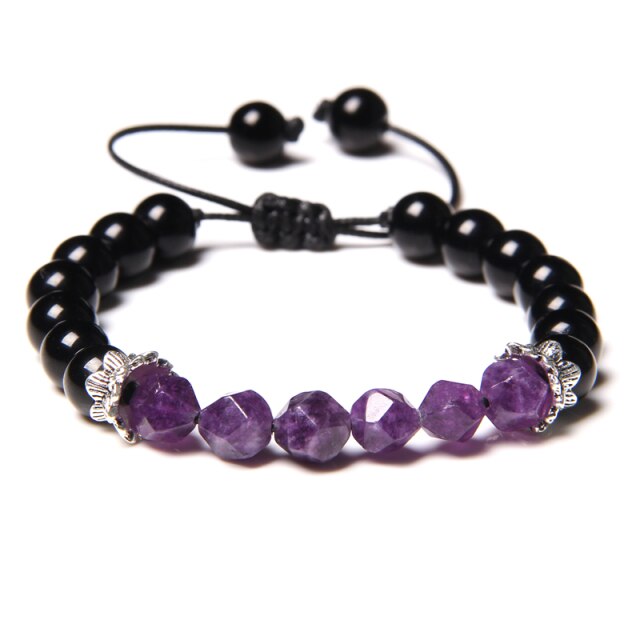 Bracelet en Améthyste et Onyx "Force & Sagesse"