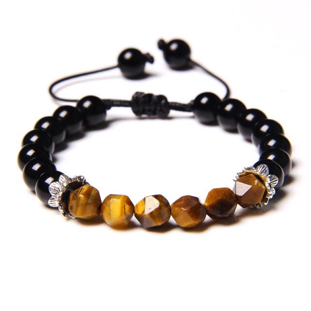 Bracelet en Oeil de tigre et Onyx "Courage & Audace" - Ajustable