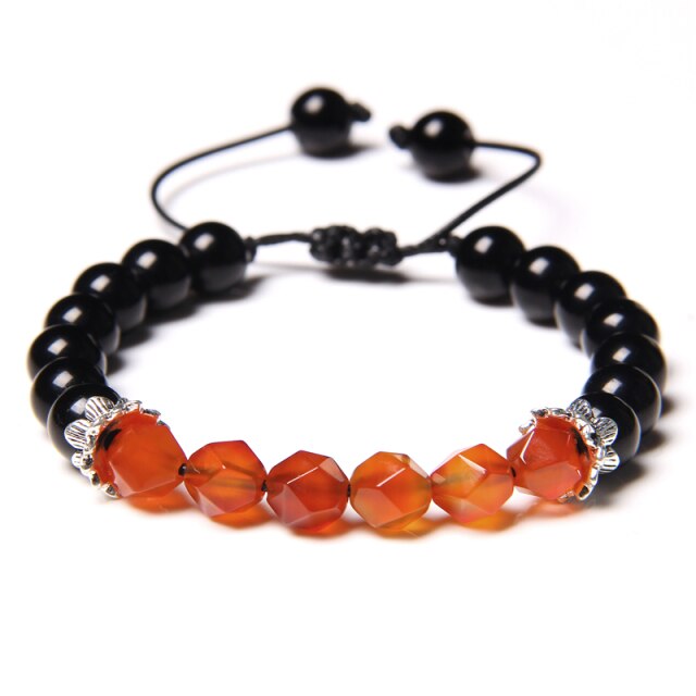Bracelet en Agate feu et Onyx "Énergie & Sécurité" - Ajustable
