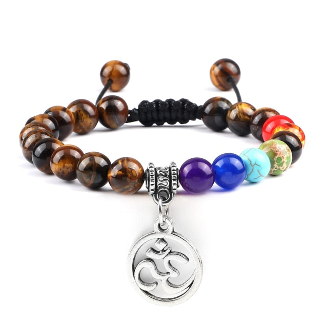 Bracelet Sept Chakras en Oeil de tigre "Courage & Audace" - Om