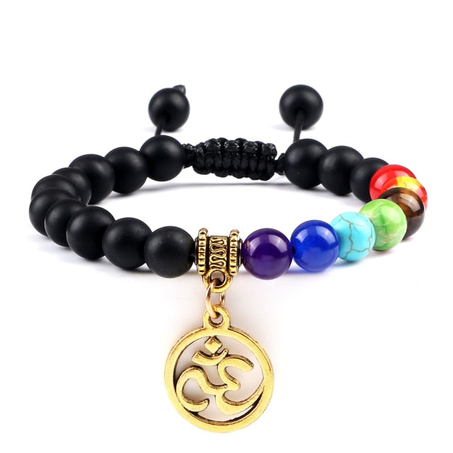 Bracelet Sept Chakras en Onyx "Stabilité & Maîtrise de soi" - Om