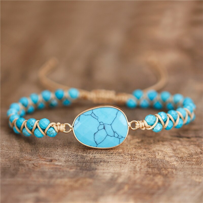 Bracelet Yoga en Turquoise "Stabilité & Empathie" - Cabochon