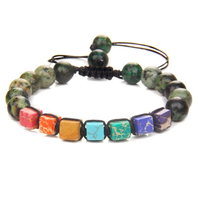 Bracelet Shamballa Sept Chakras en Turquoise africaine "Optimisme & Confiance en soi"