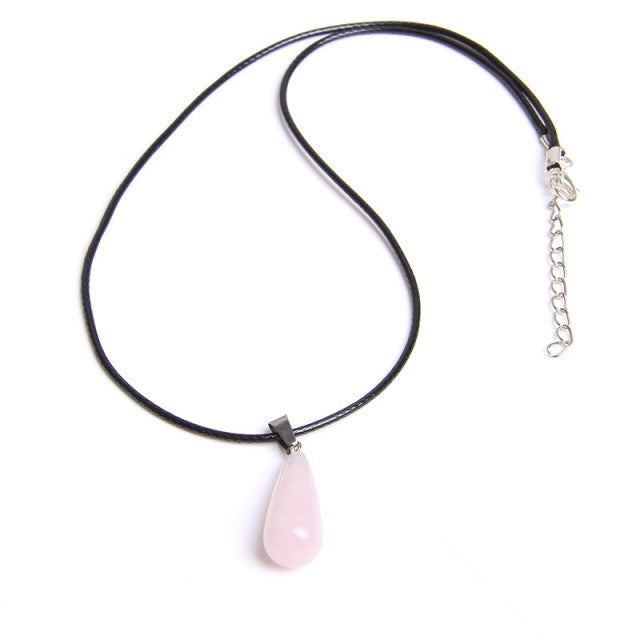Cordon et son Pendentif en Quartz rose "Amour & Confiance en soi" - Goutte
