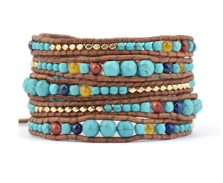 Bracelet Bohémien en Turquoise bleue "Sérénité & Bien être"