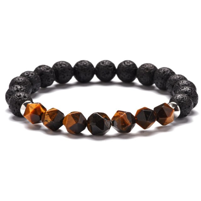 Bracelet en Oeil de tigre et Pierre de lave "Courage & Audace"