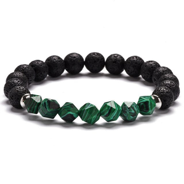 Bracelet en Malachite et Pierre de lave "Protection & Clairvoyance"